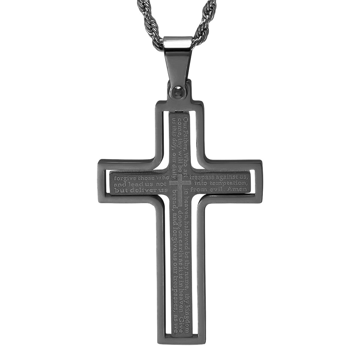 Lords Prayer Spinner Cross Pendant