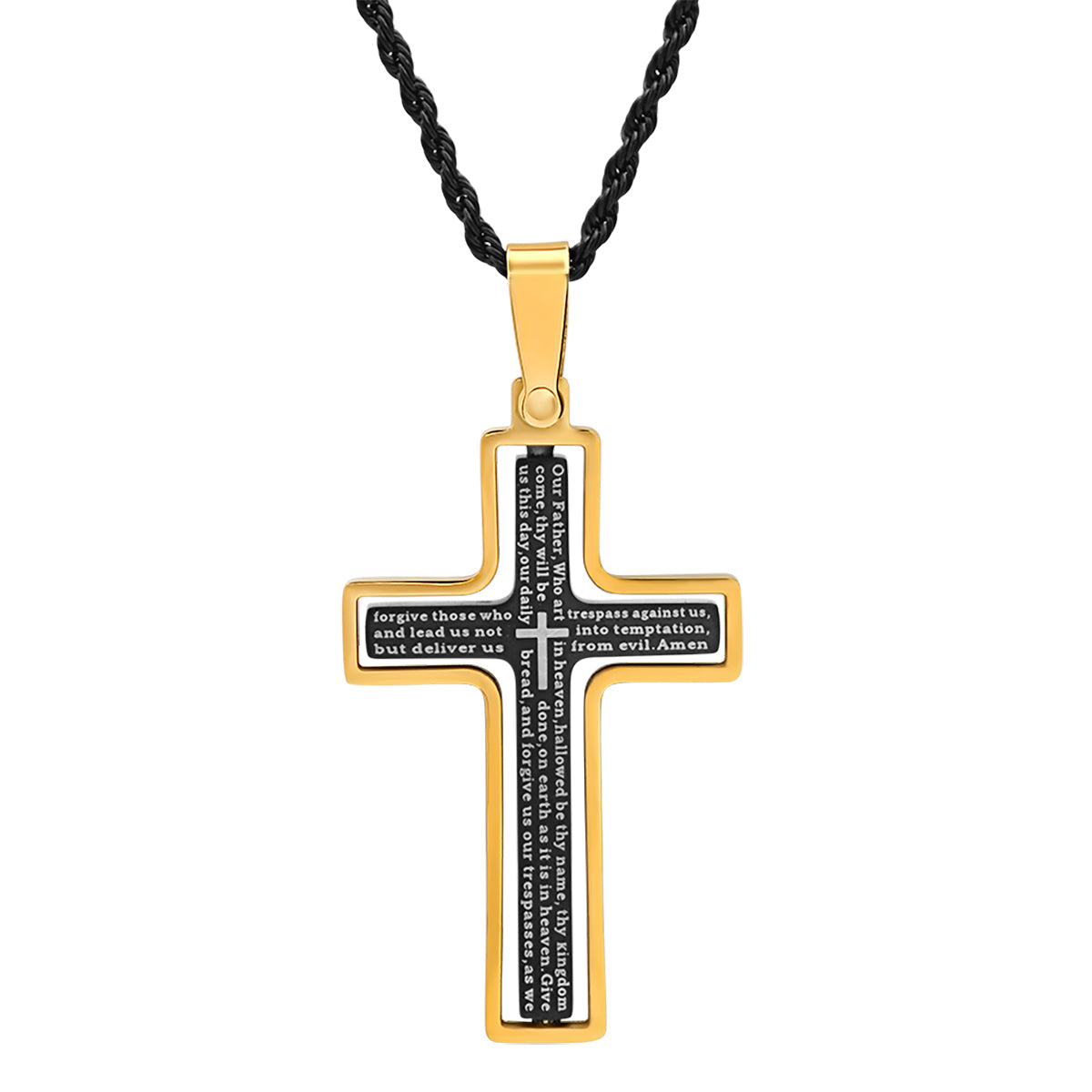 Lords Prayer Spinner Cross Pendant