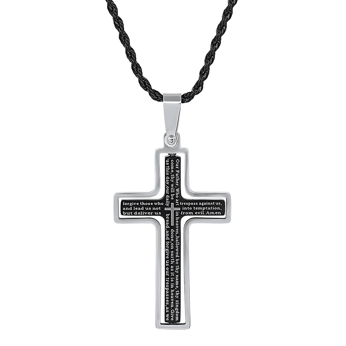 Lords Prayer Spinner Cross Pendant