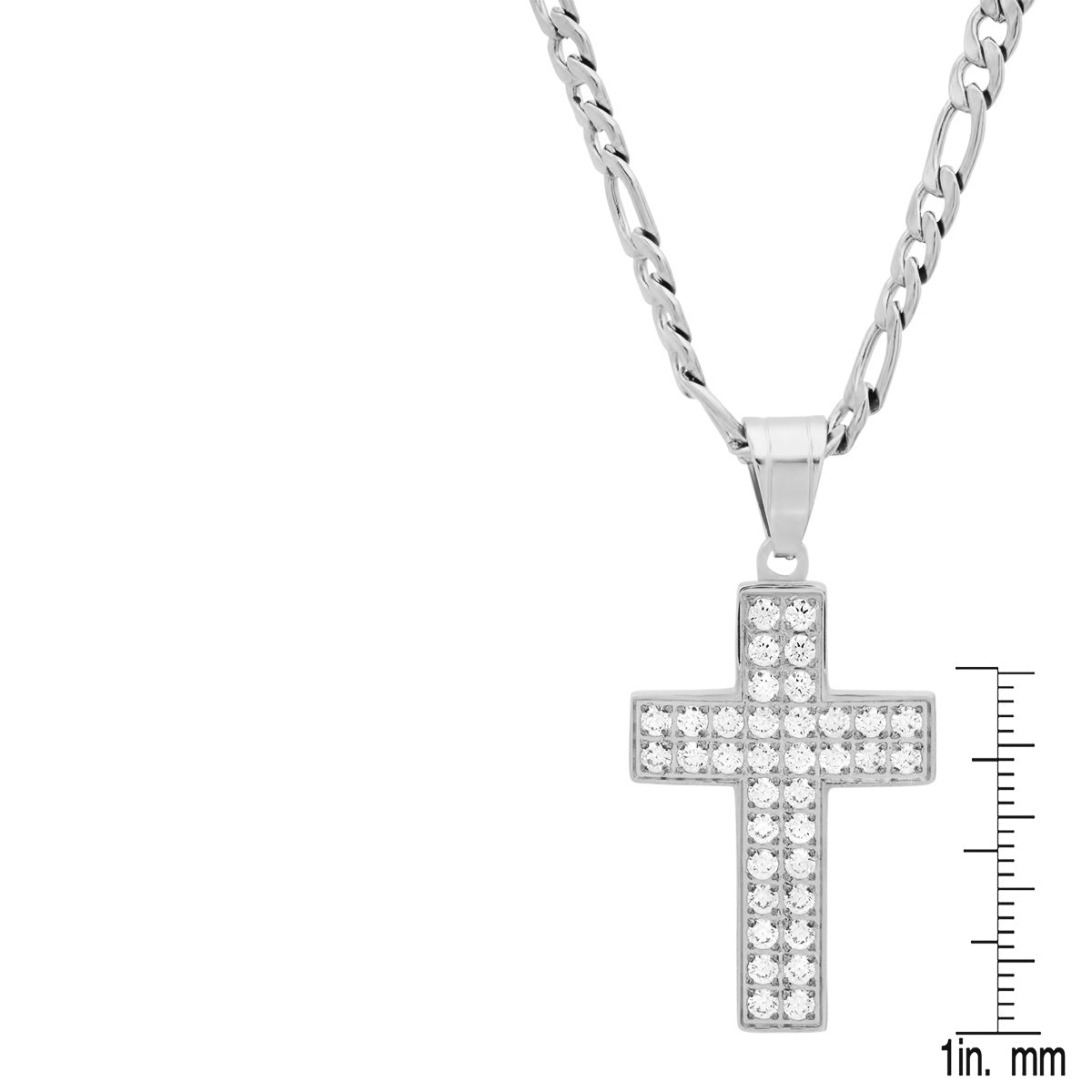 Stainless Steel And Simulated Diamond Cross Pendant