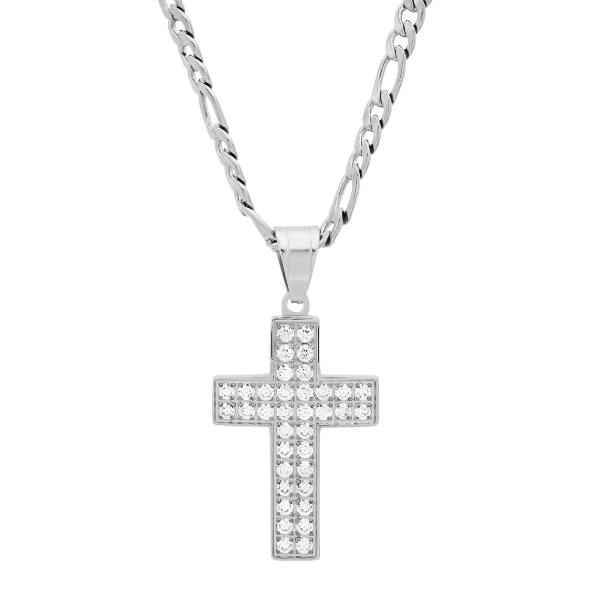 Stainless Steel And Simulated Diamond Cross Pendant