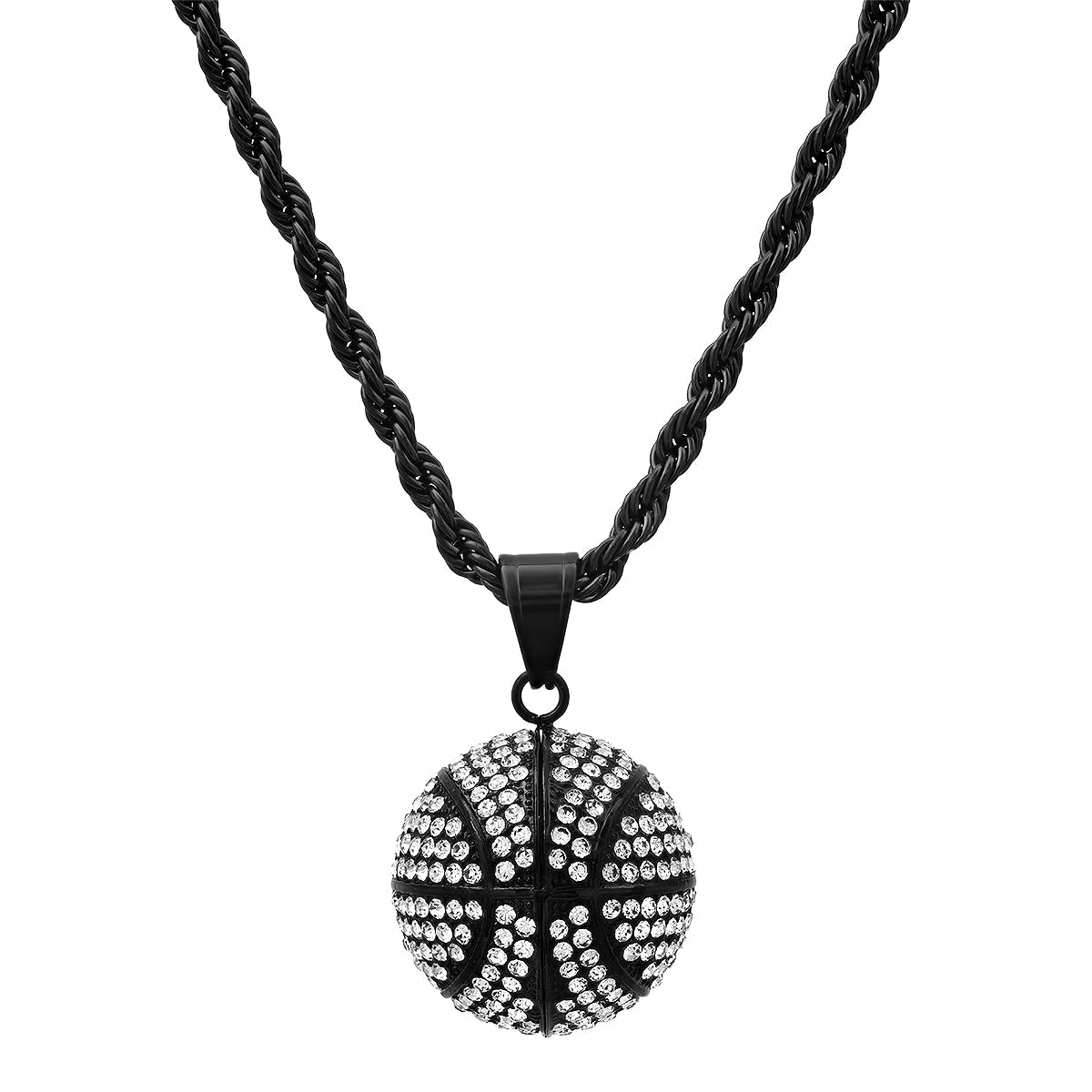 3D Basketball Necklace With Simulated Diamonds