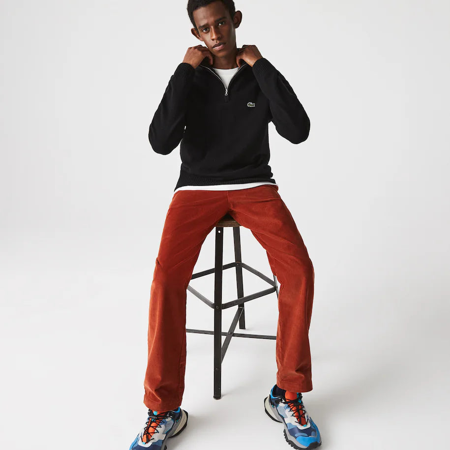 LACOSTE MEN’S HALF-ZIP WOOL SWEATER BLACK