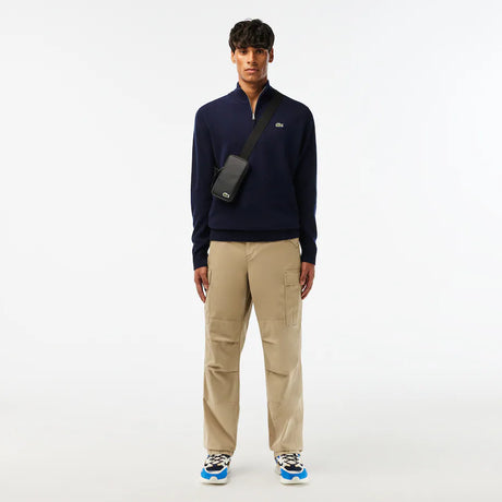 LACOSTE MEN’S HALF-ZIP WOOL SWEATER NAVY