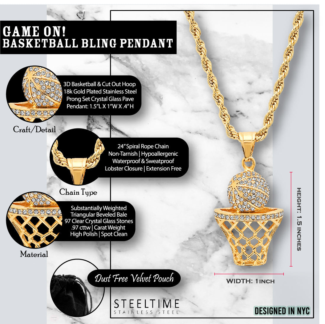 Swish Basketball Pendant Necklace