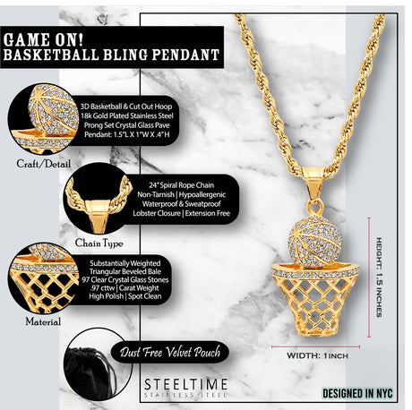 Swish Basketball Pendant Necklace
