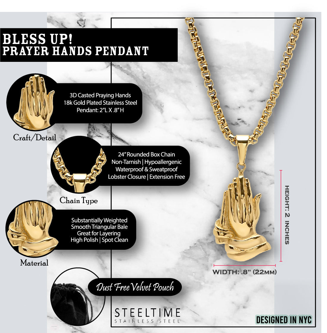 Bless Up Prayer Hands Pendant