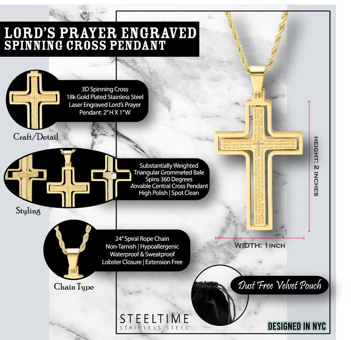 Lords Prayer Spinner Cross Pendant