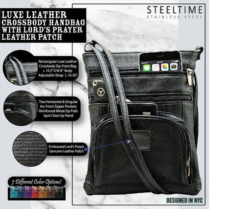 SteelTime Unisex Leather Crossbody Bag With Serenity Prayer