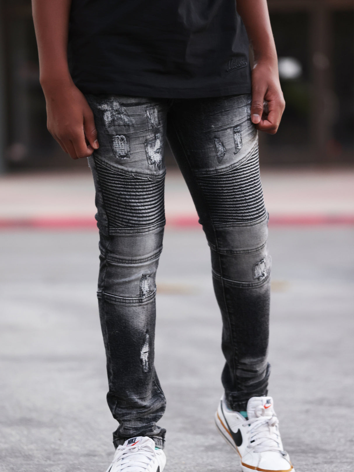 Makobi B1786 KIDS Rick Biker Jeans - Black Wash