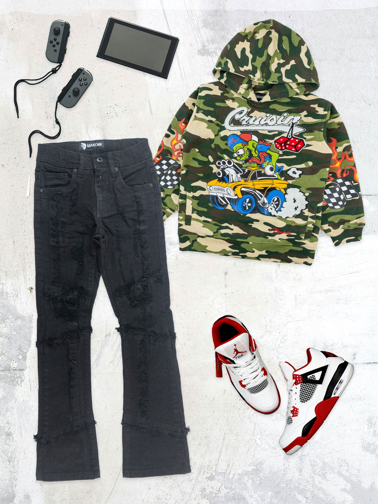 MAKOBI B1997 Gianno KIDS Stacked Jeans - Black