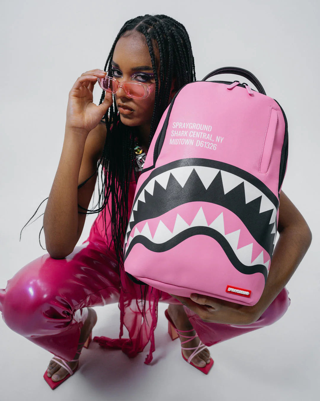 SprayGround Shark Central Pink Embroidered Dlxsv Backpack