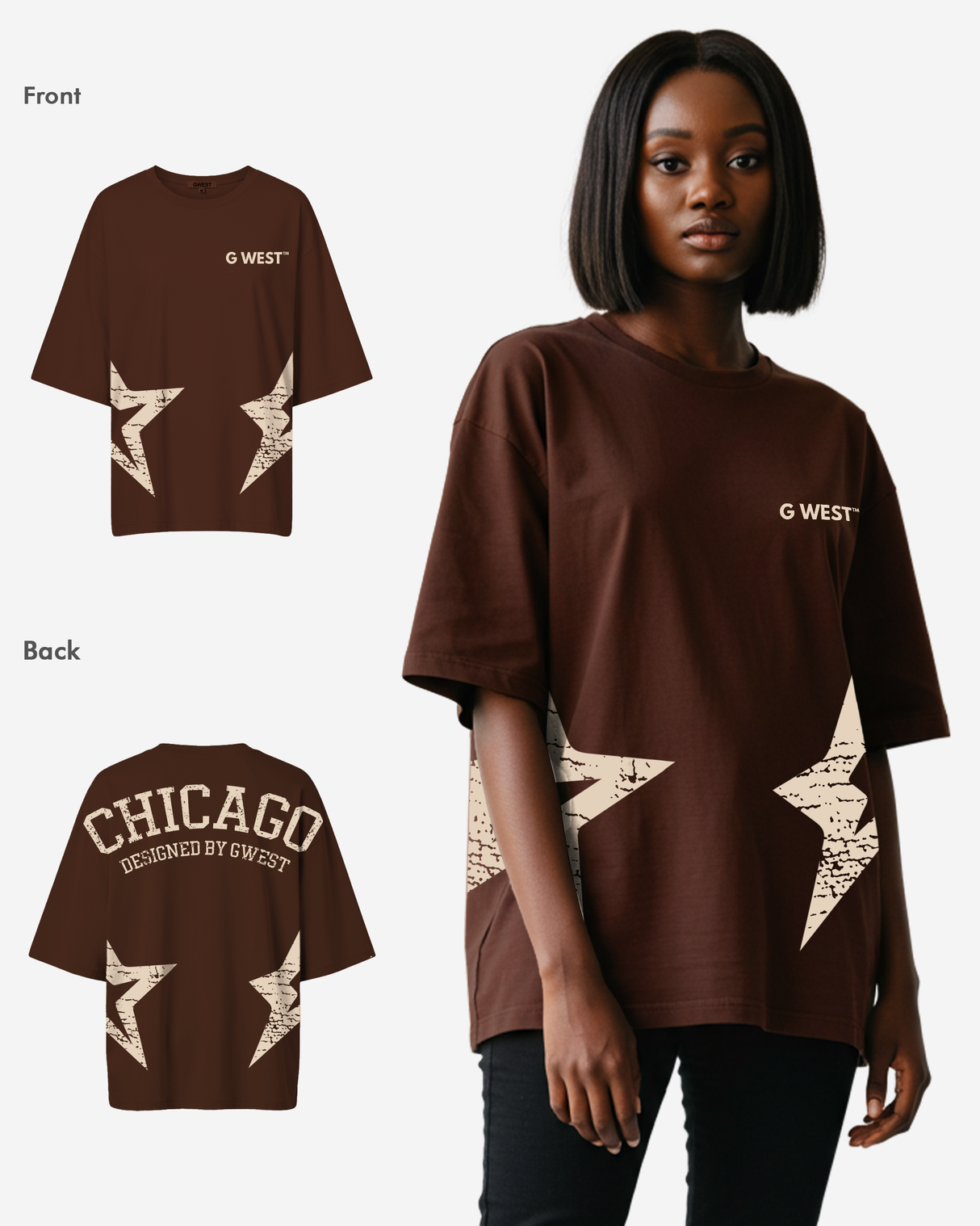 G West Oversized Chicago Arch Logo Tee - WOMEN