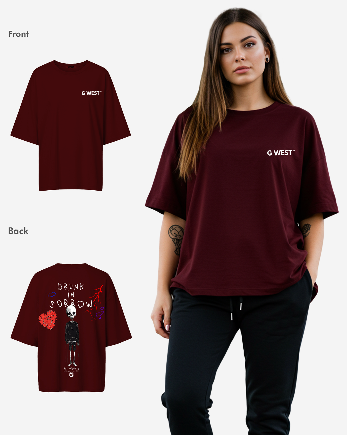 G West Oversized Drunk In Sorrow Tee - WOMEN