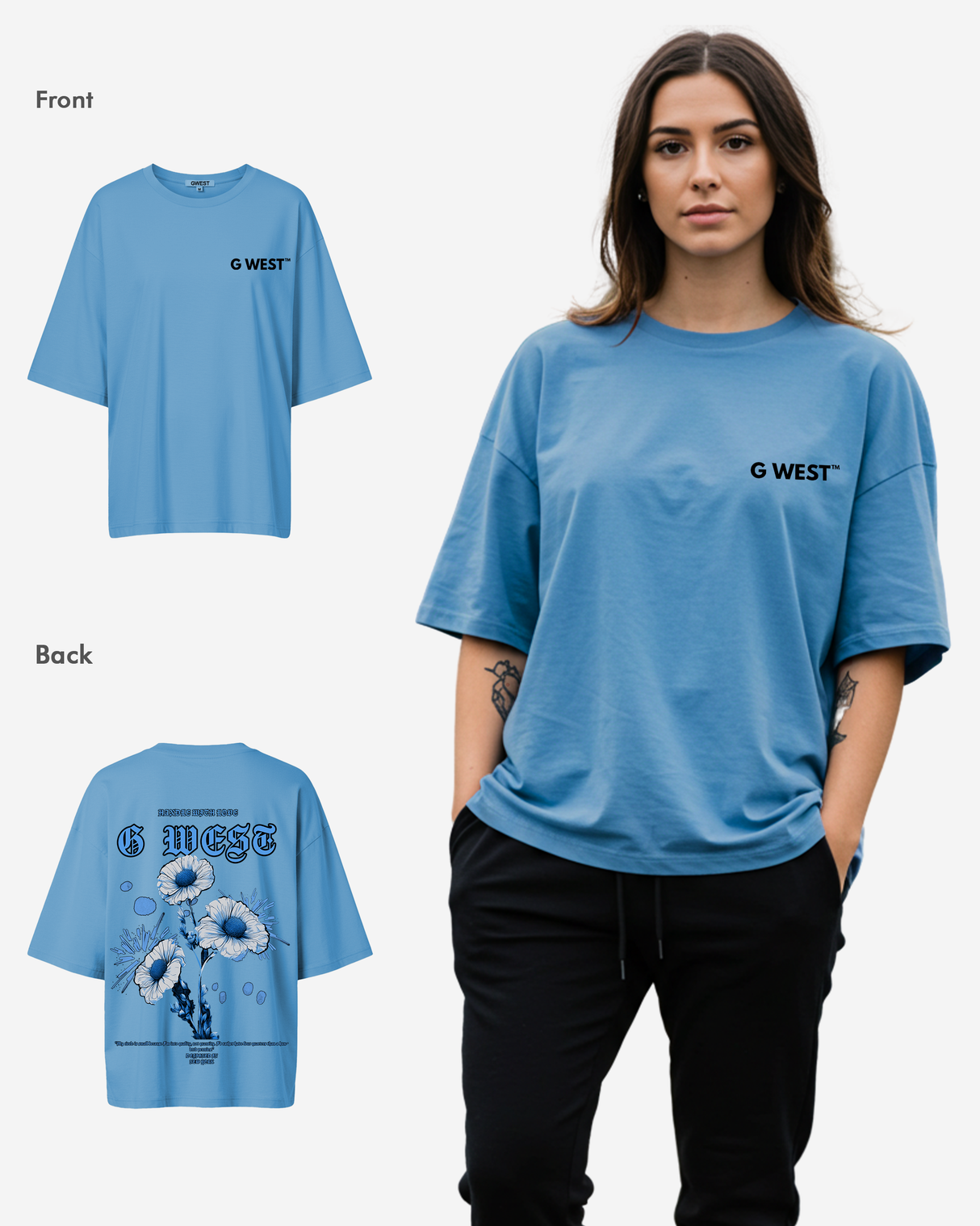 G West Oversized Blue Garden Tee - WOMEN