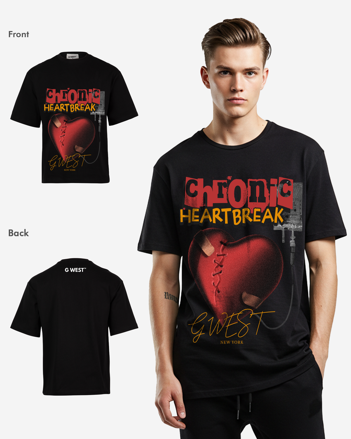 G-WEST CHFONIC HEART BREAK OVERSIZED TEE