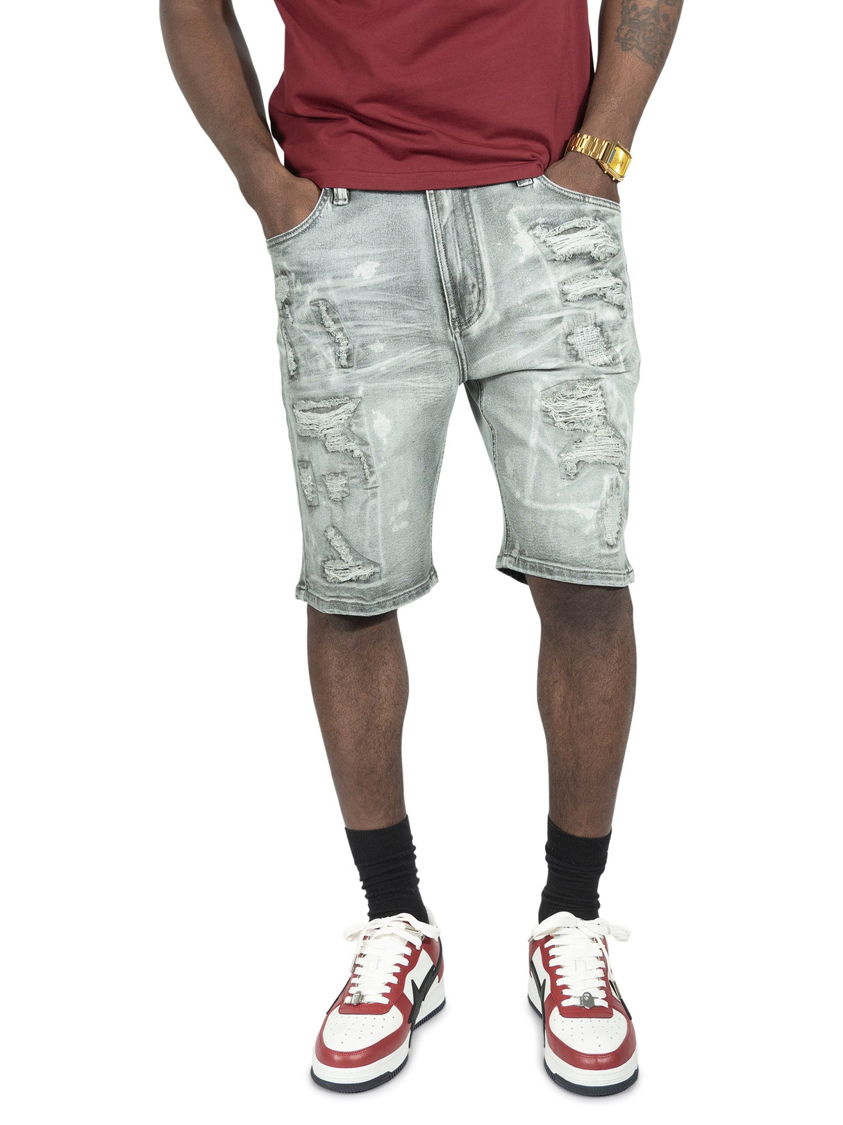 Makobi M607 Amato Denim Shorts - Gray