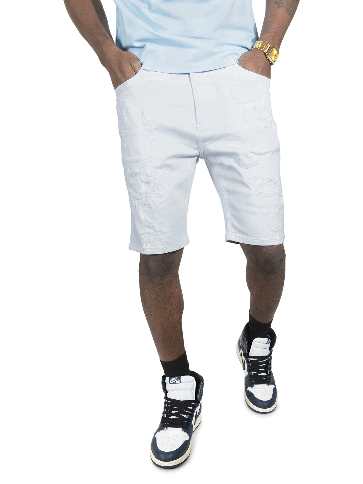 Makobi M607 Amato Denim Shorts - White