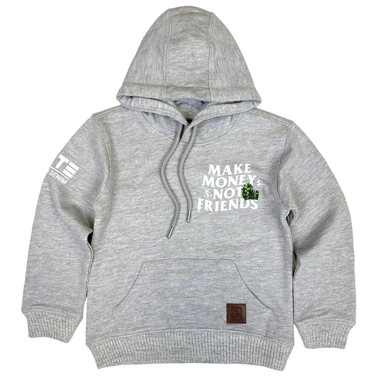 Elite- Kids- Hoodie - Make Money Not Friend - Grey