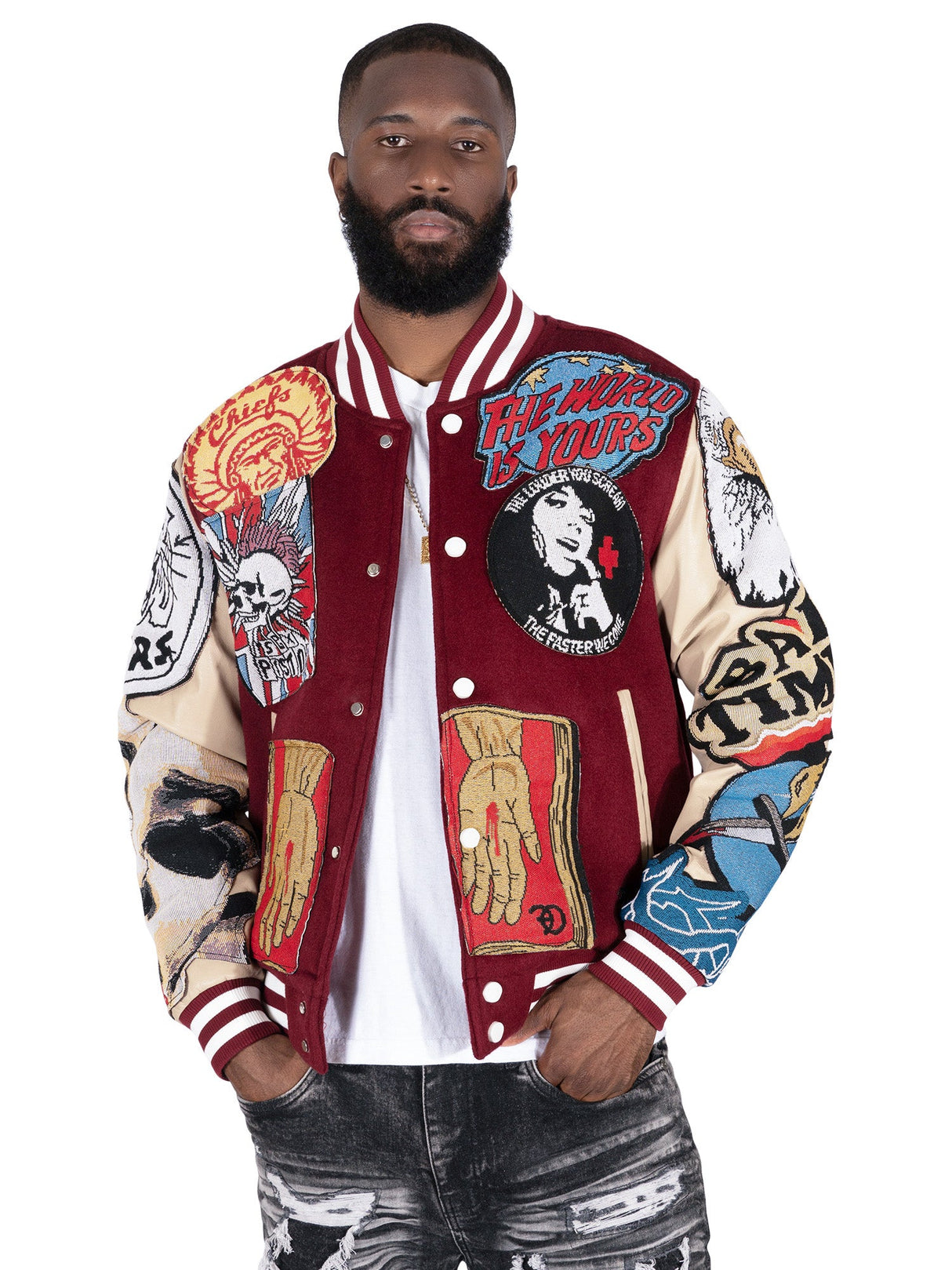 Frost Design F1005 Love Scars Varsity Jacket - Burgundy