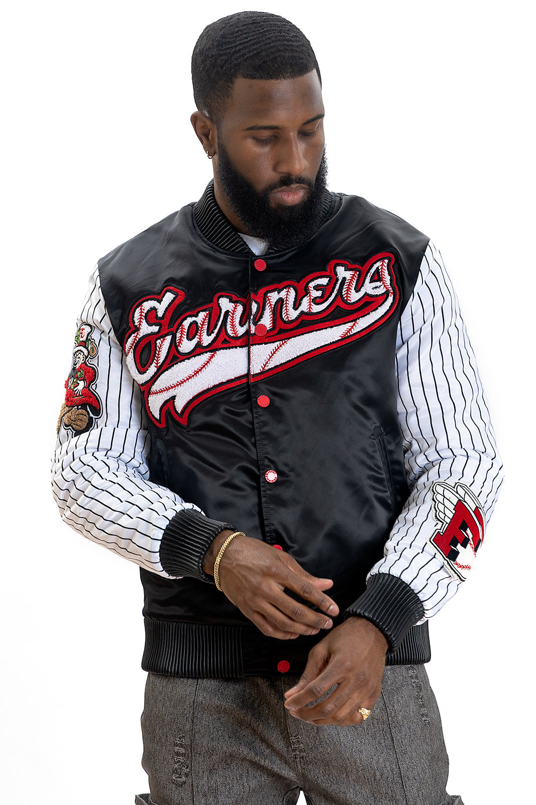 Frost Original F1047 Earners League Satin Varsity Jacket - Black