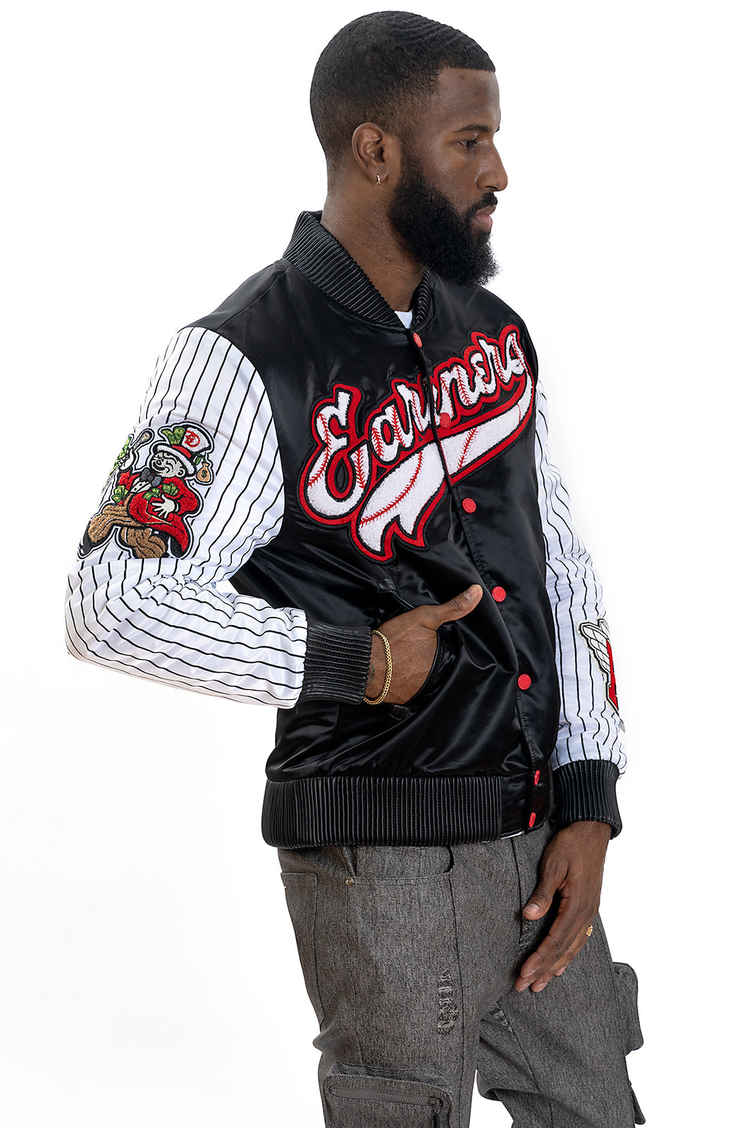 Frost Original F1047 Earners League Satin Varsity Jacket - Black