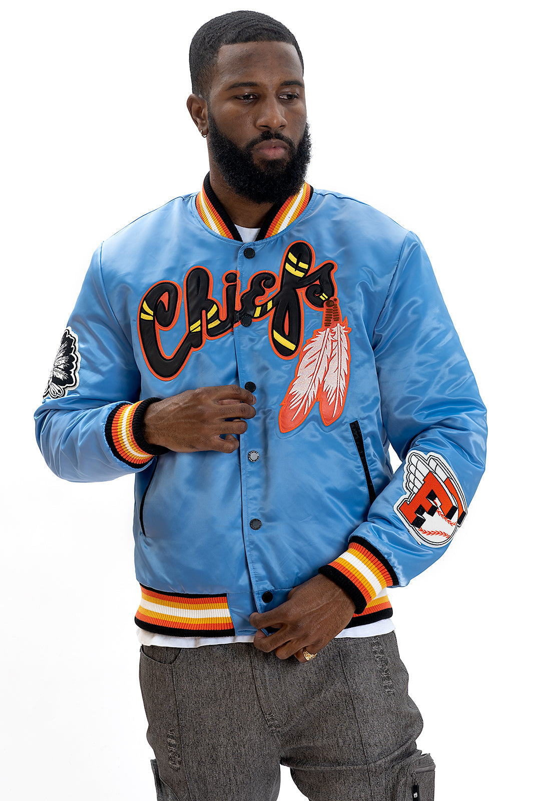 Frost Original F1057 Chiefs Satin Varsity Jacket - Blue