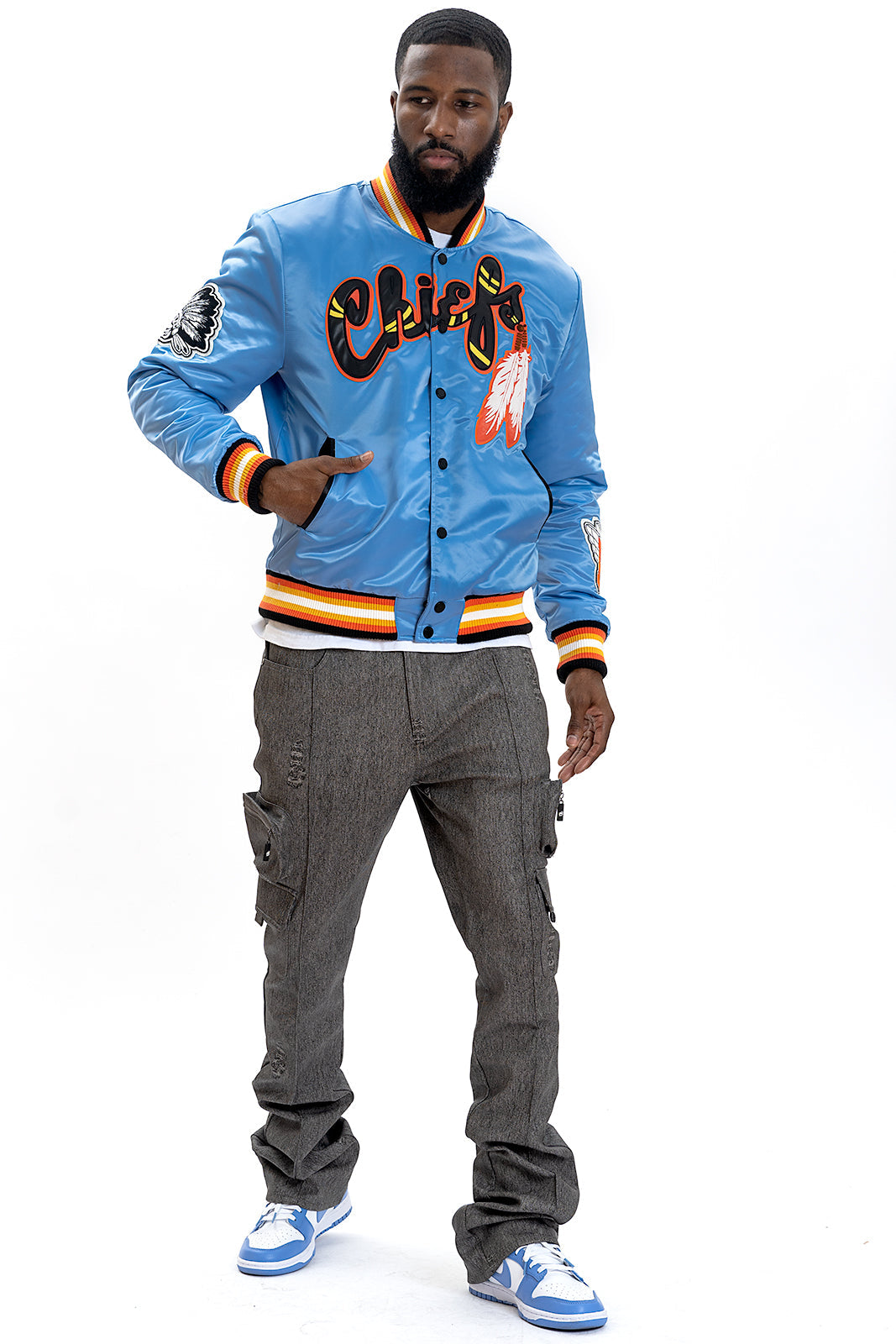Frost Original F1057 Chiefs Satin Varsity Jacket - Blue