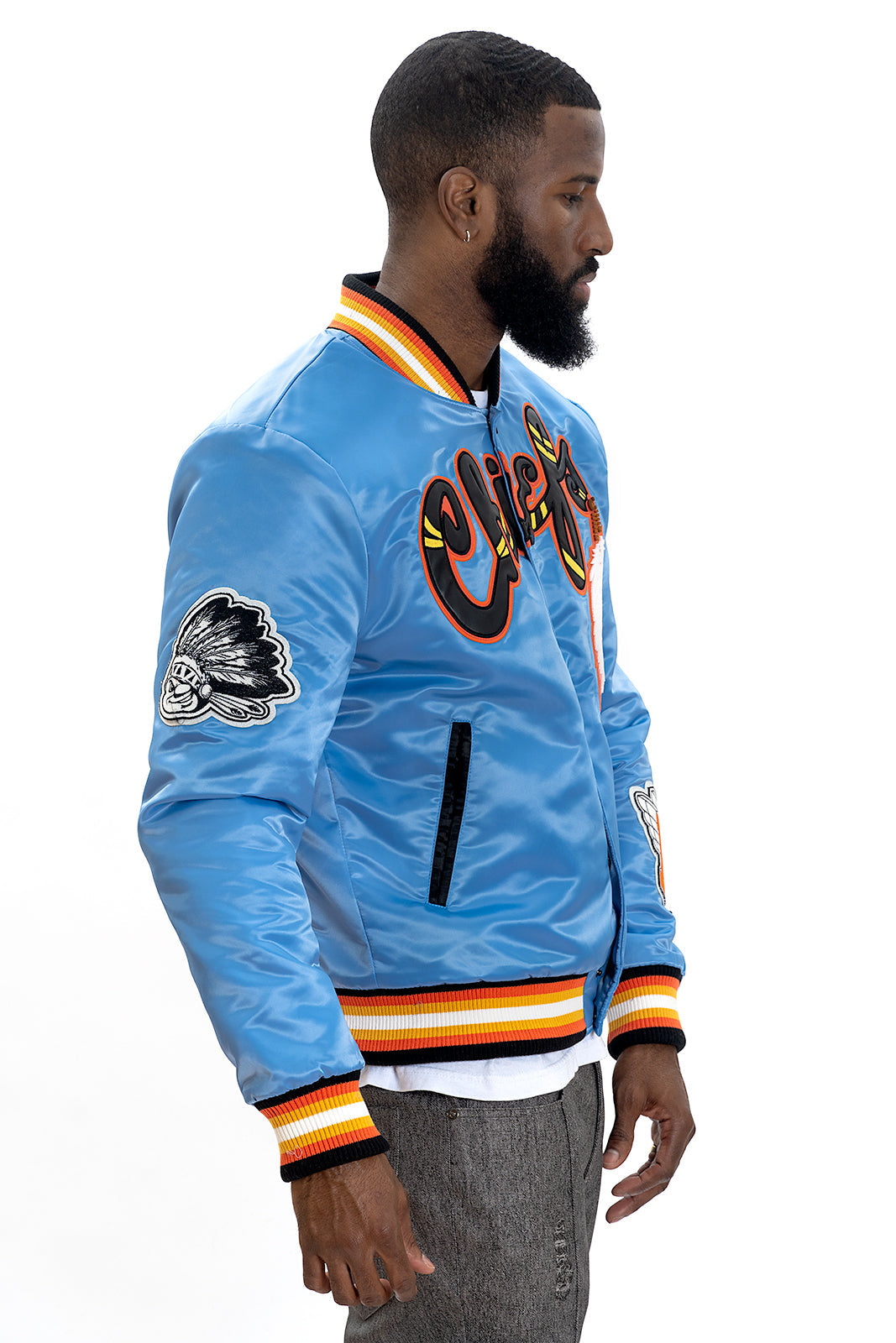 Frost Original F1057 Chiefs Satin Varsity Jacket - Blue