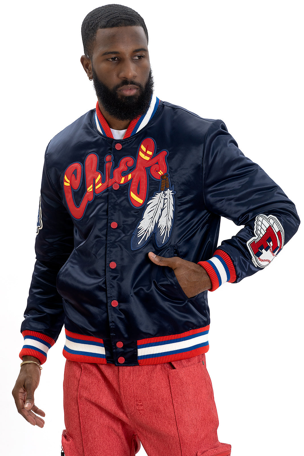 Frost Original F1057 Chiefs Satin Varsity Jacket - Navy