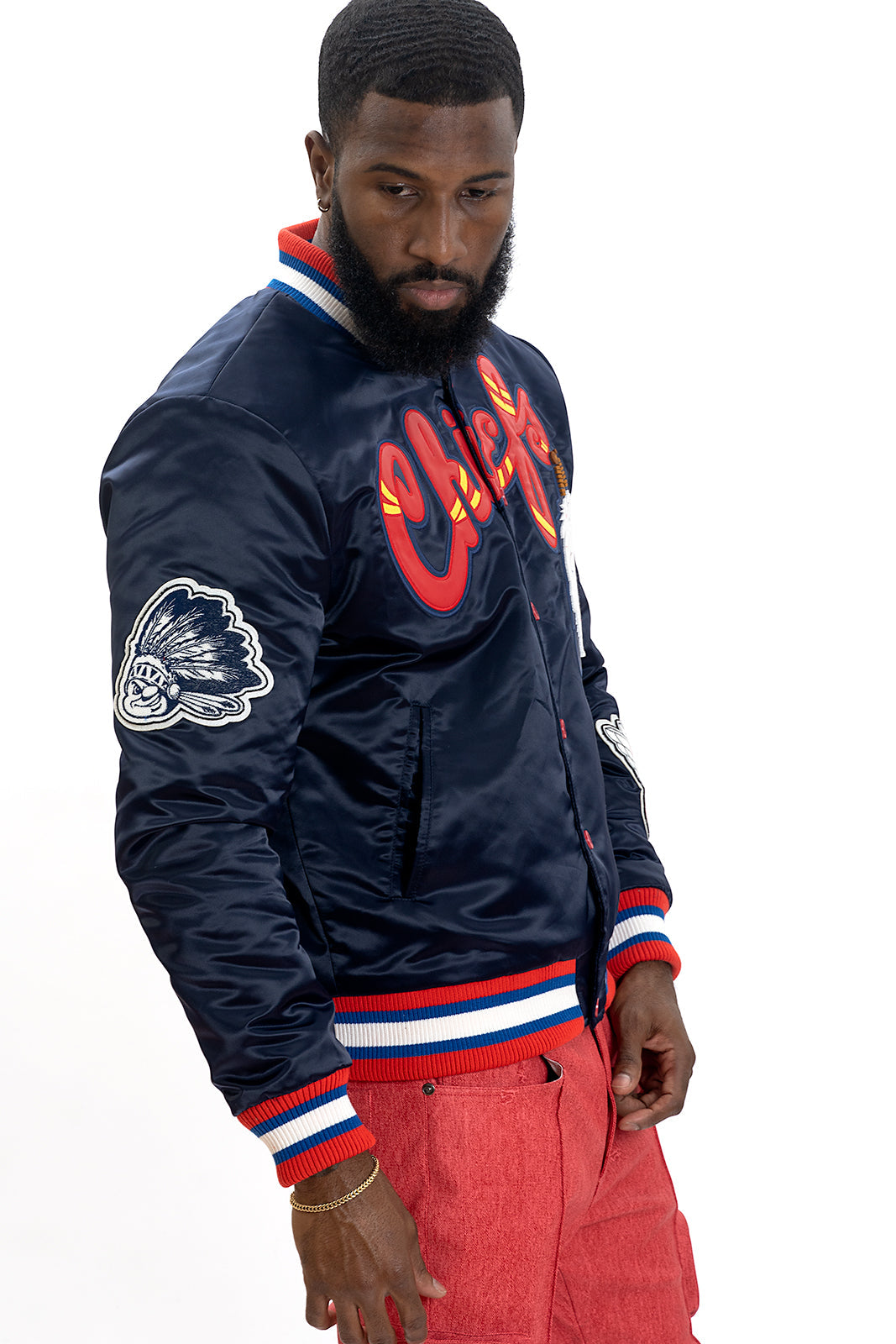 Frost Original F1057 Chiefs Satin Varsity Jacket - Navy