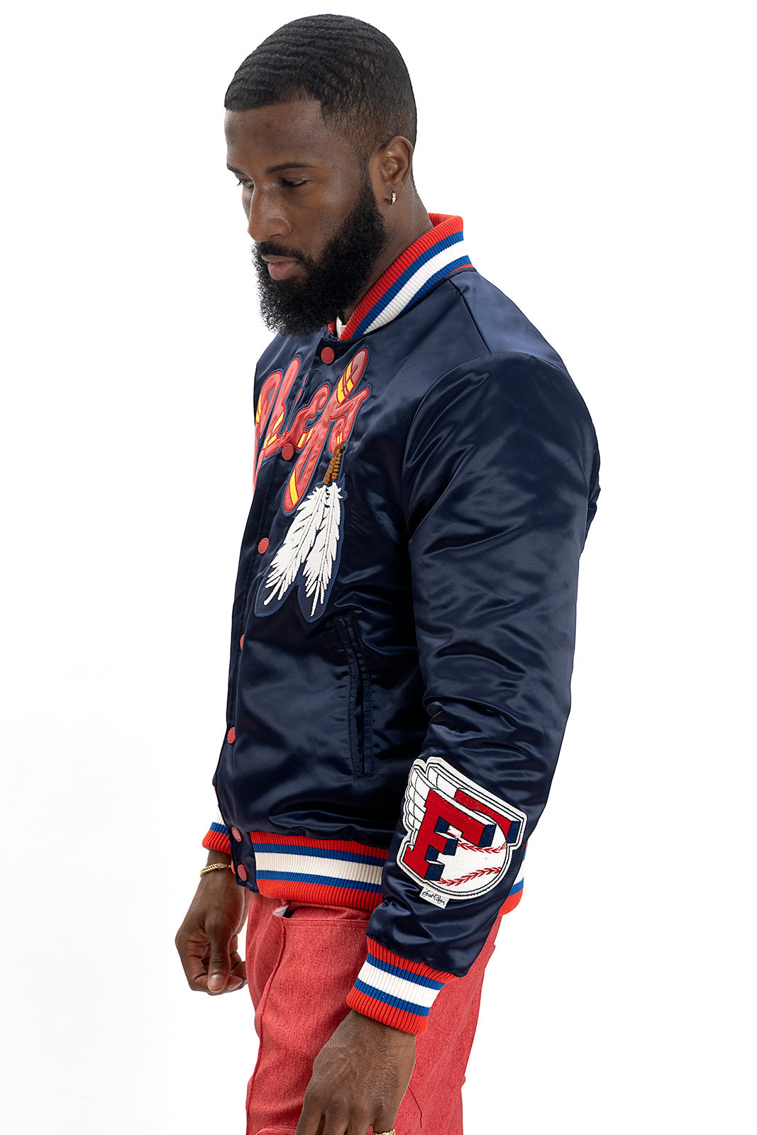 Frost Original F1057 Chiefs Satin Varsity Jacket - Navy
