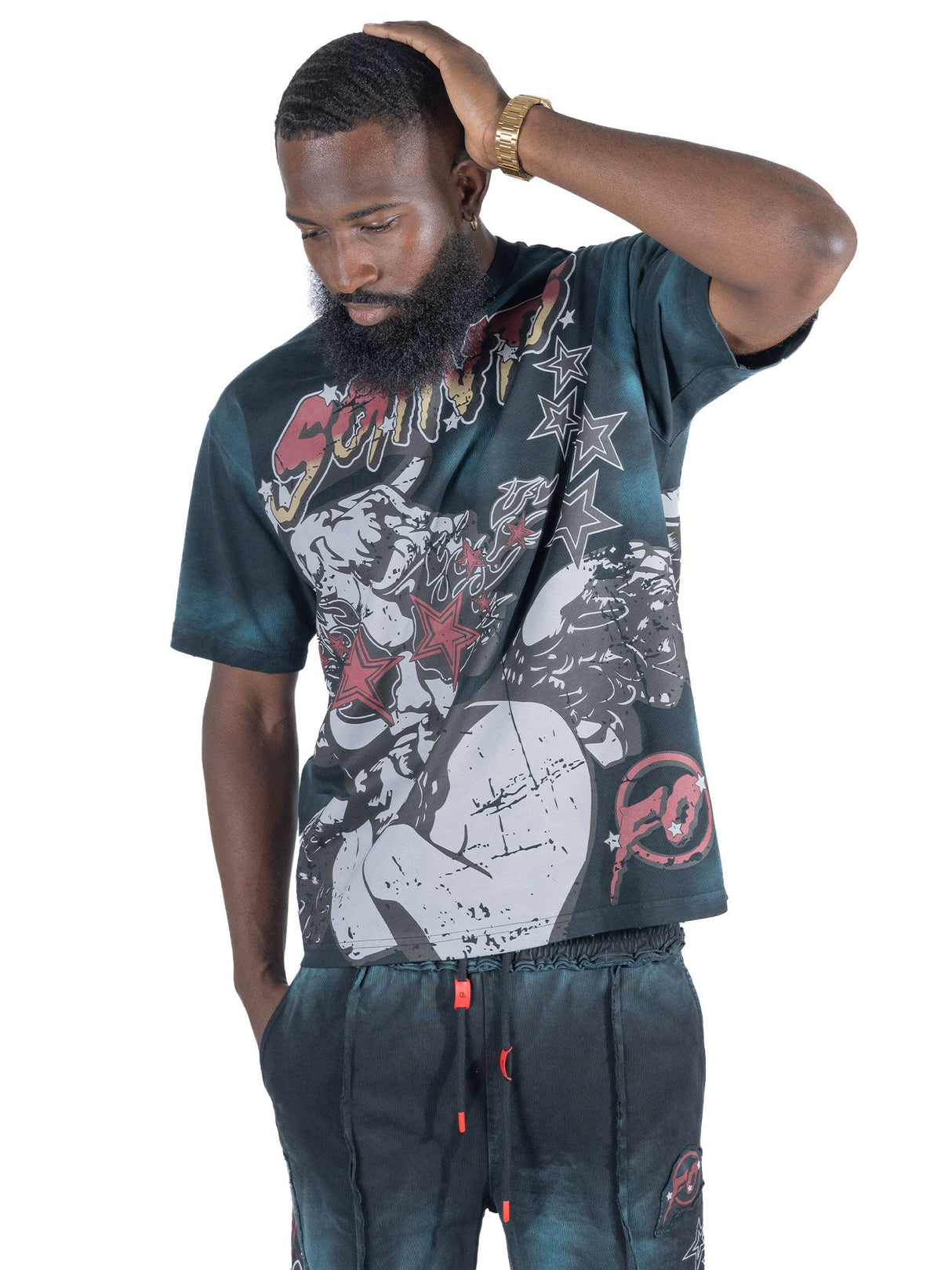 Frost Design F196 The Saint Acid Wash Oversized Box Tee - Black