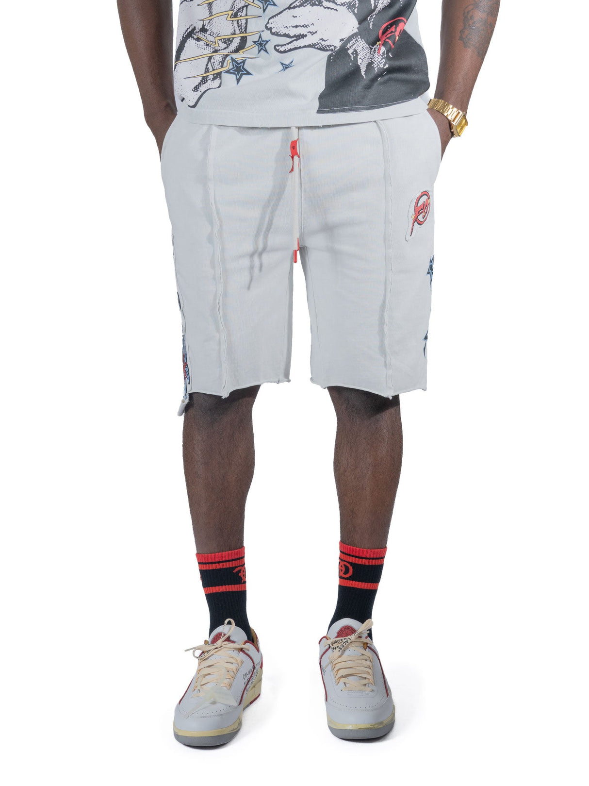 Frost Design F696 Finesse Acid Wash Shorts - White