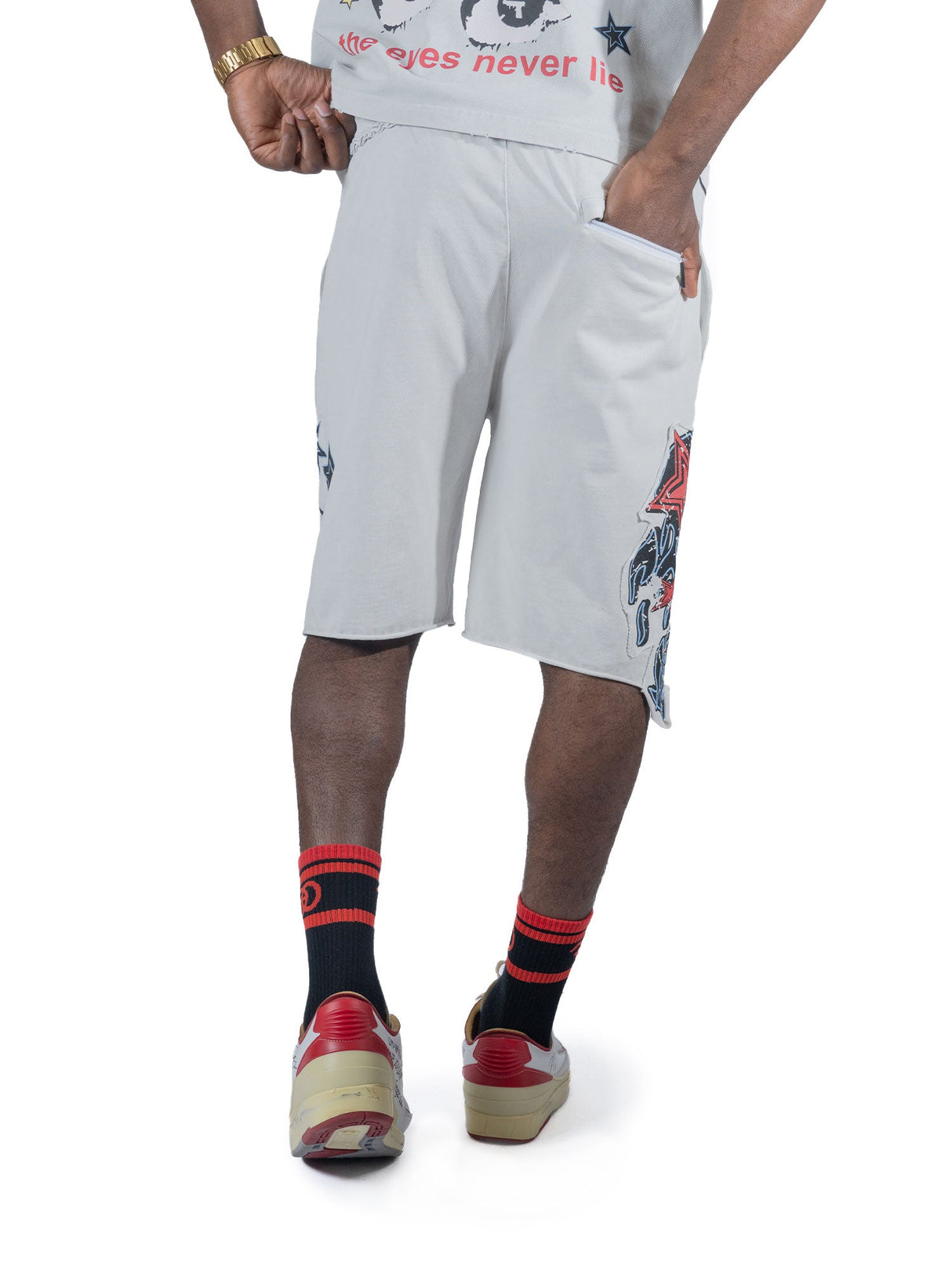 Frost Design F696 Finesse Acid Wash Shorts - White