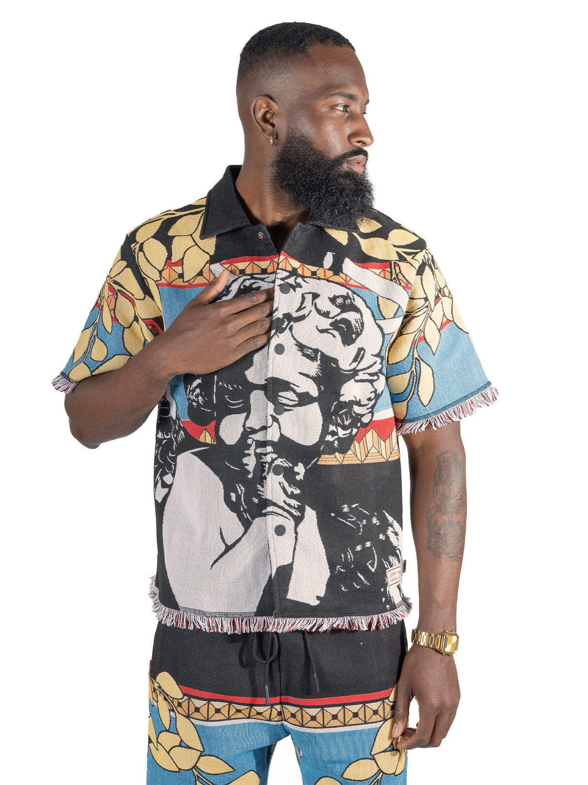 Frost Design F530 The SAINT Tapestry Oversized Button-down Shirt - Black