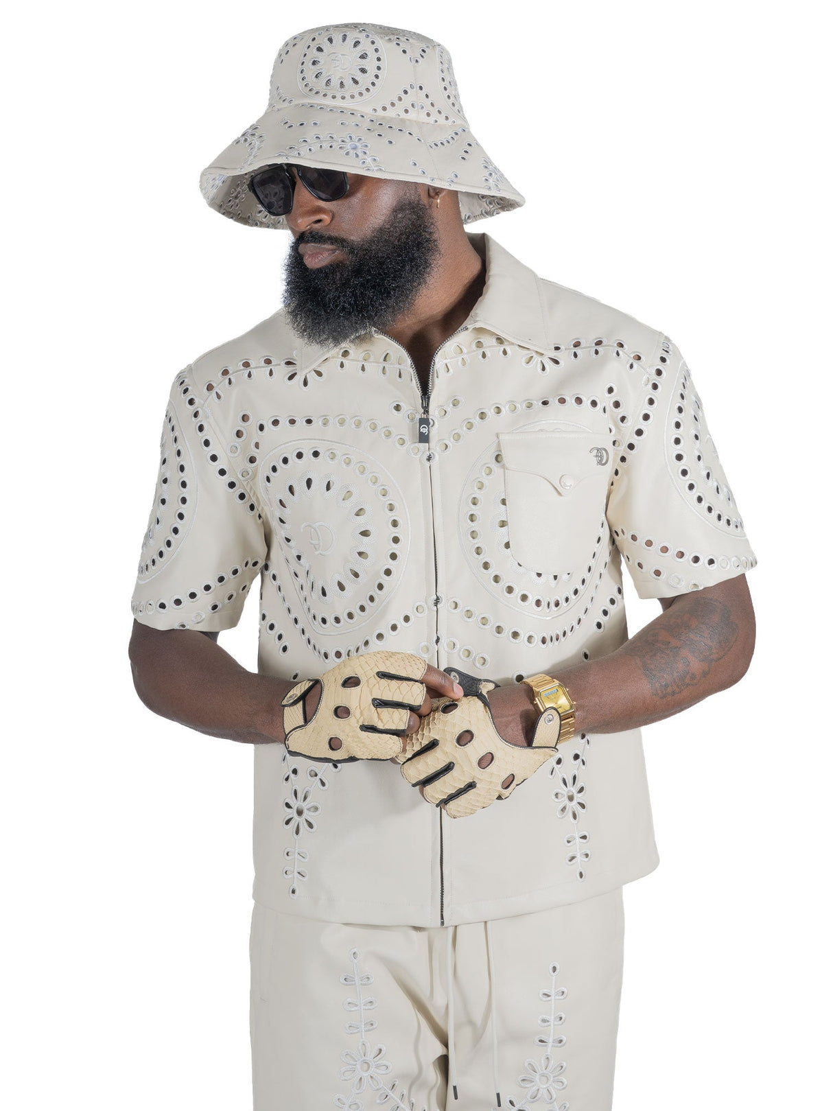 Frost Original F801 Cashay Vegan Leather Zip-Up Shirt - Oat