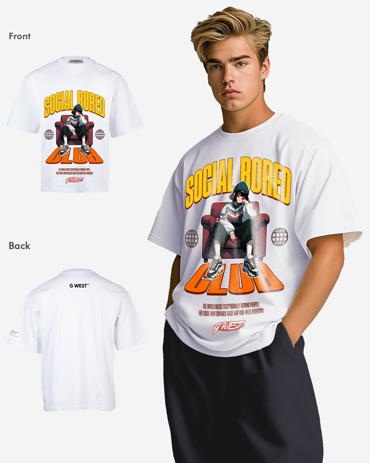 G-WEST SOCIAL BORED OVERSIZED TEE