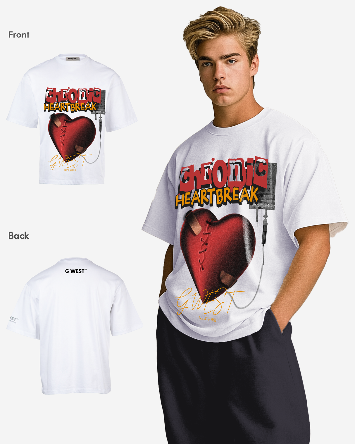 G-WEST CHFONIC HEART BREAK OVERSIZED TEE