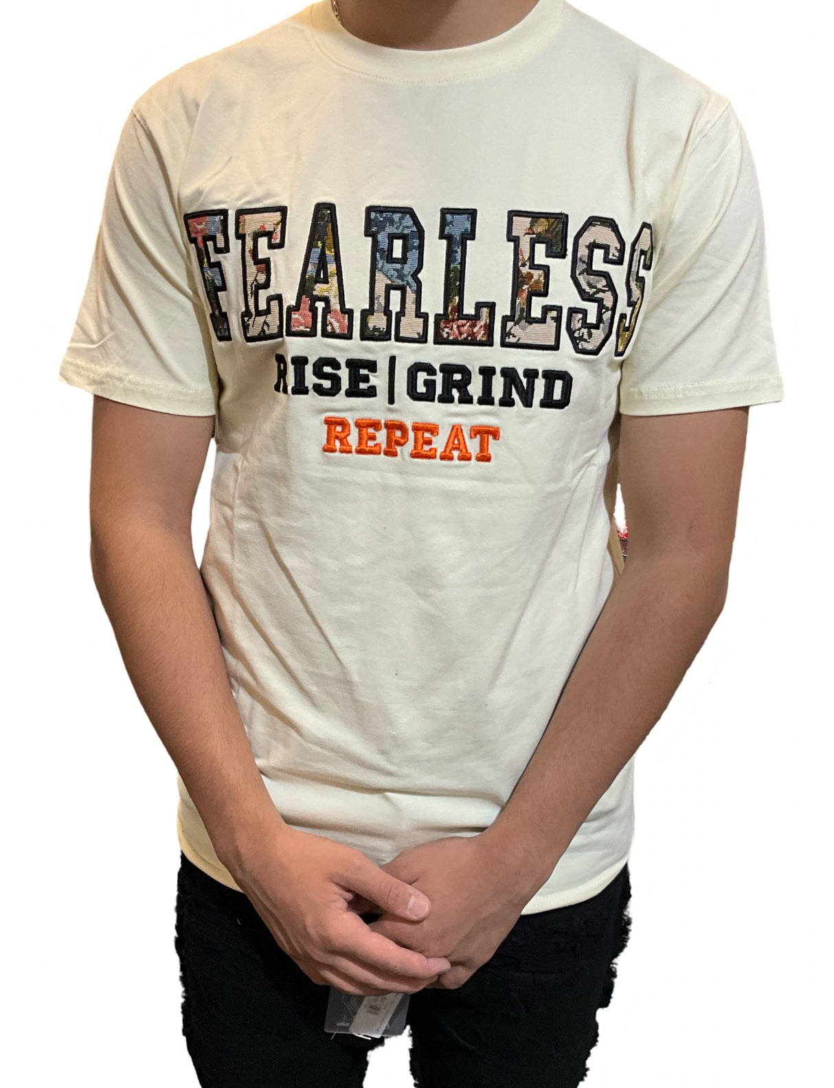 Focus T Shirt Fearless Tapestry Applique Multi Colors