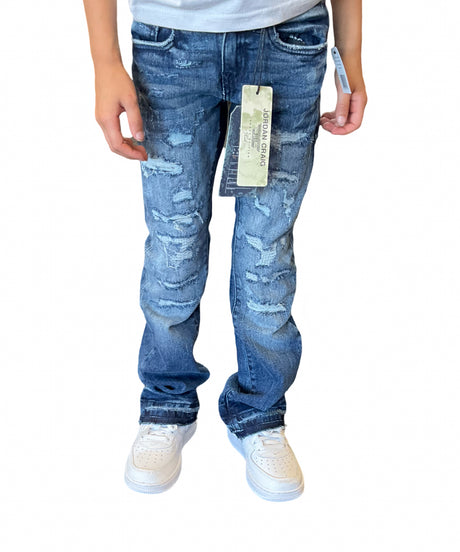 Jordan Craig Kids Ripped Stacked Jeans Dark Blue | Trendy & Durable
