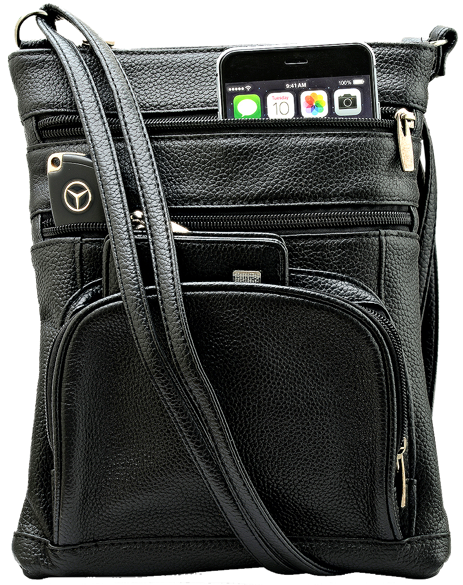 Unisex Super Soft Leather Crossbody Bag  with 6 Compartments and Carrying Strap