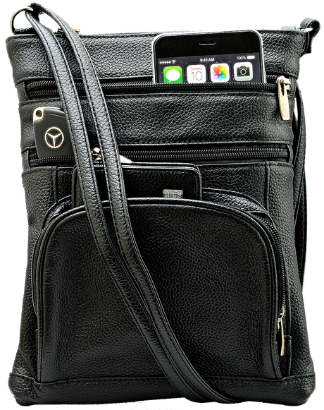 Unisex Super Soft Leather Crossbody Bag  with 6 Compartments and Carrying Strap