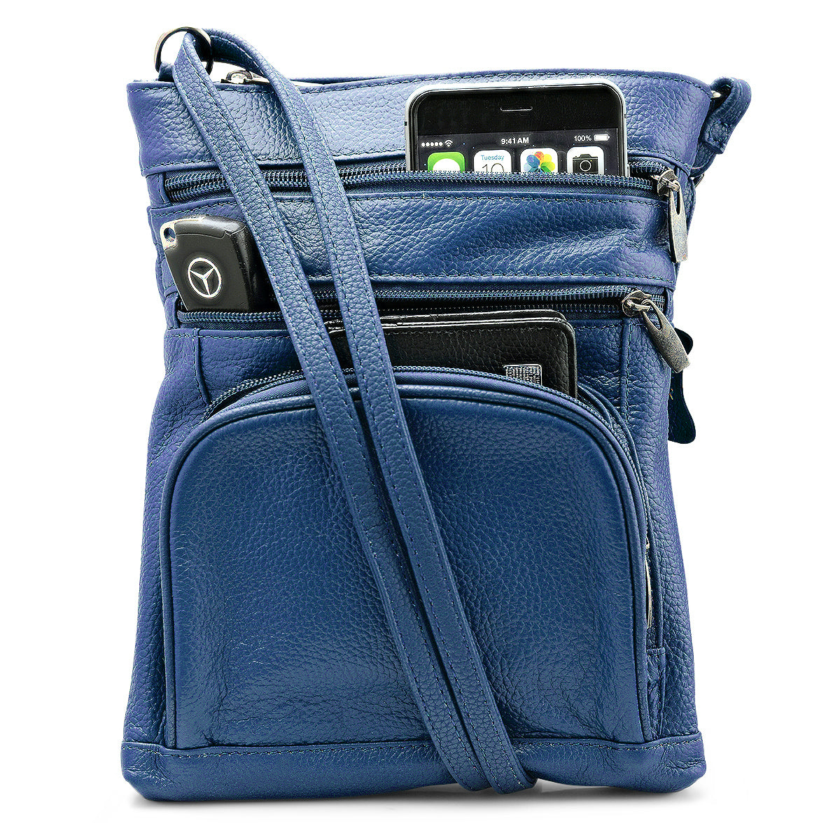 Unisex Super Soft Leather Crossbody Bag  with 6 Compartments and Carrying Strap