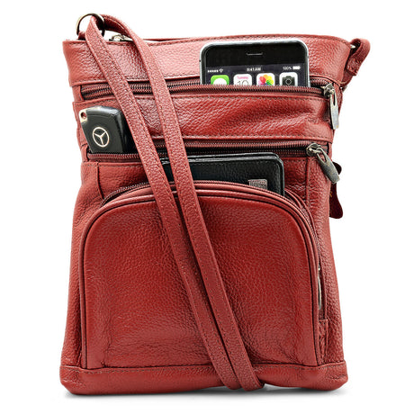 Unisex Super Soft Leather Crossbody Bag  with 6 Compartments and Carrying Strap