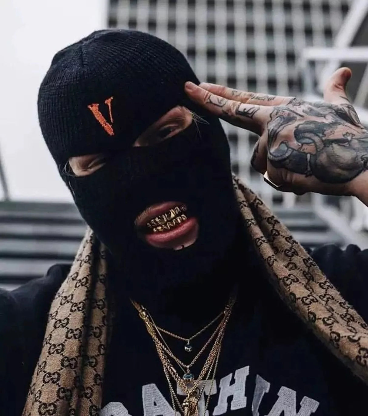 Ski Mask - V Lone - Black/Orange