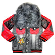 Elite- Kids- Denim Jacket Leather - Black Wash / Red