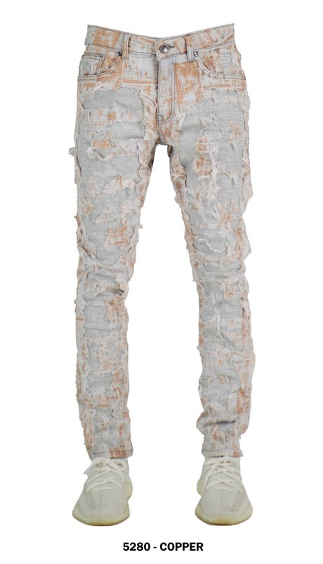 Focus - Slim Fit Stacked Jeans - Patch Work Multi Colors