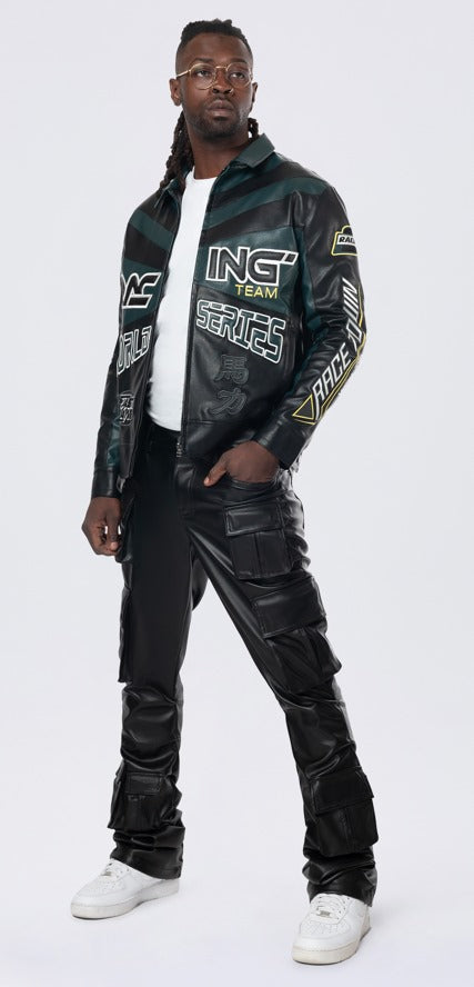 SMOKE RISE VEGAN LEATHER RACING JACKET