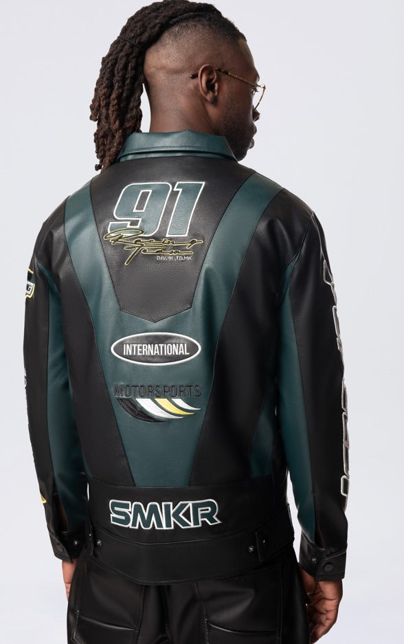 SMOKE RISE VEGAN LEATHER RACING JACKET
